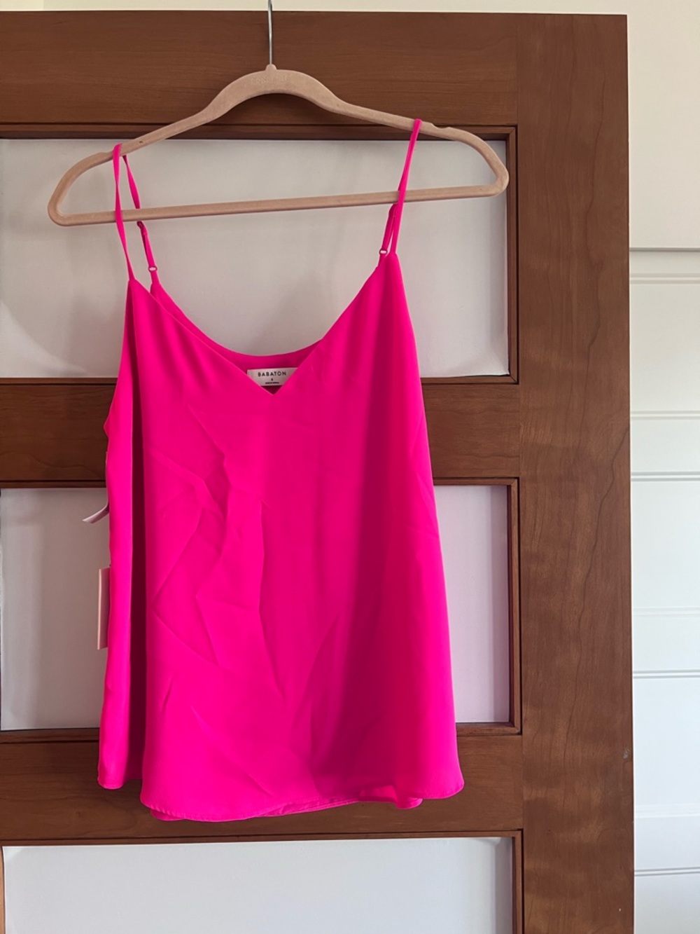 Babaton Neon Pink Satin Spaghetti Strap Cami